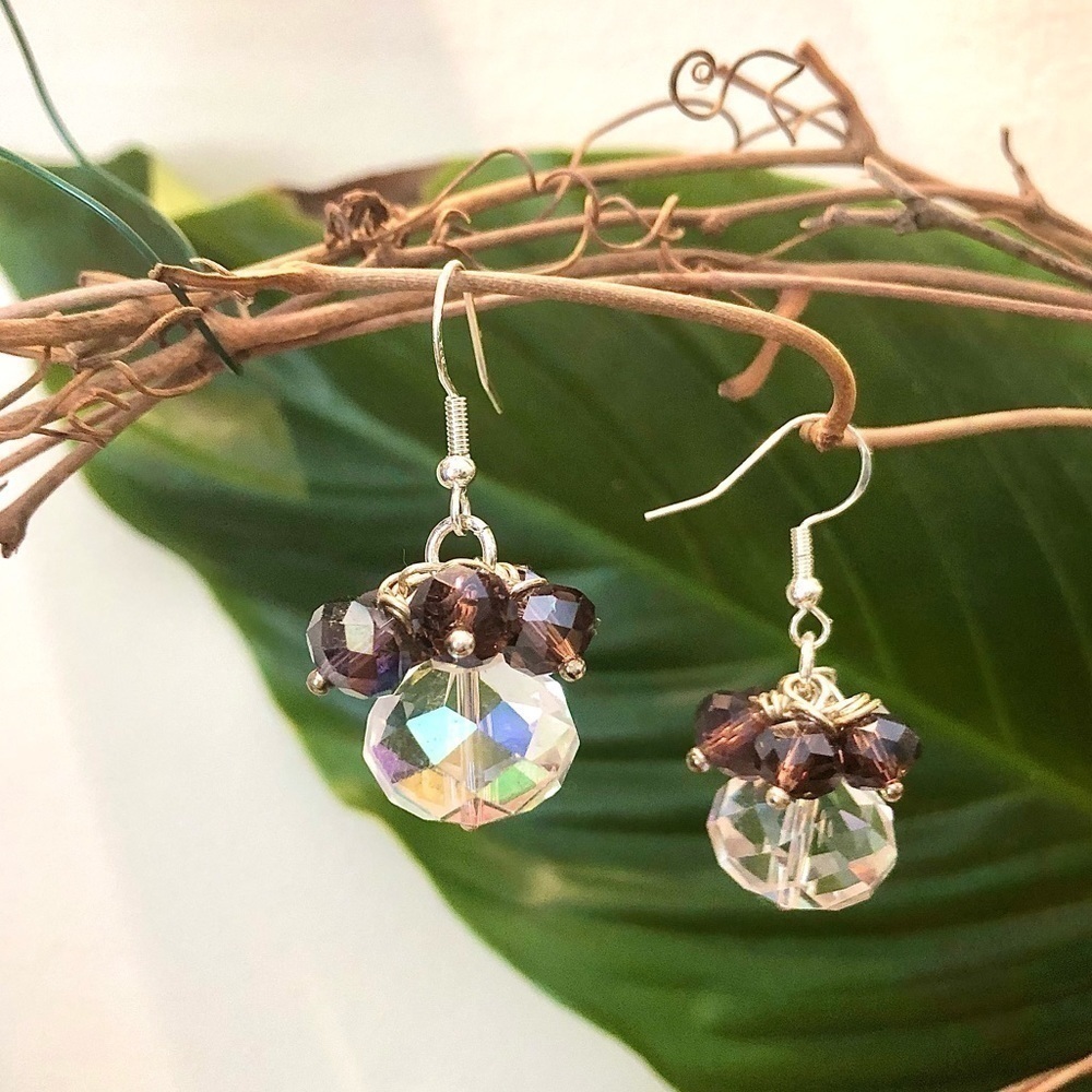 𝅺Sterling Silver Earrings Bead Fired Garnet & Austrian Crystal - Picture 5 of 12